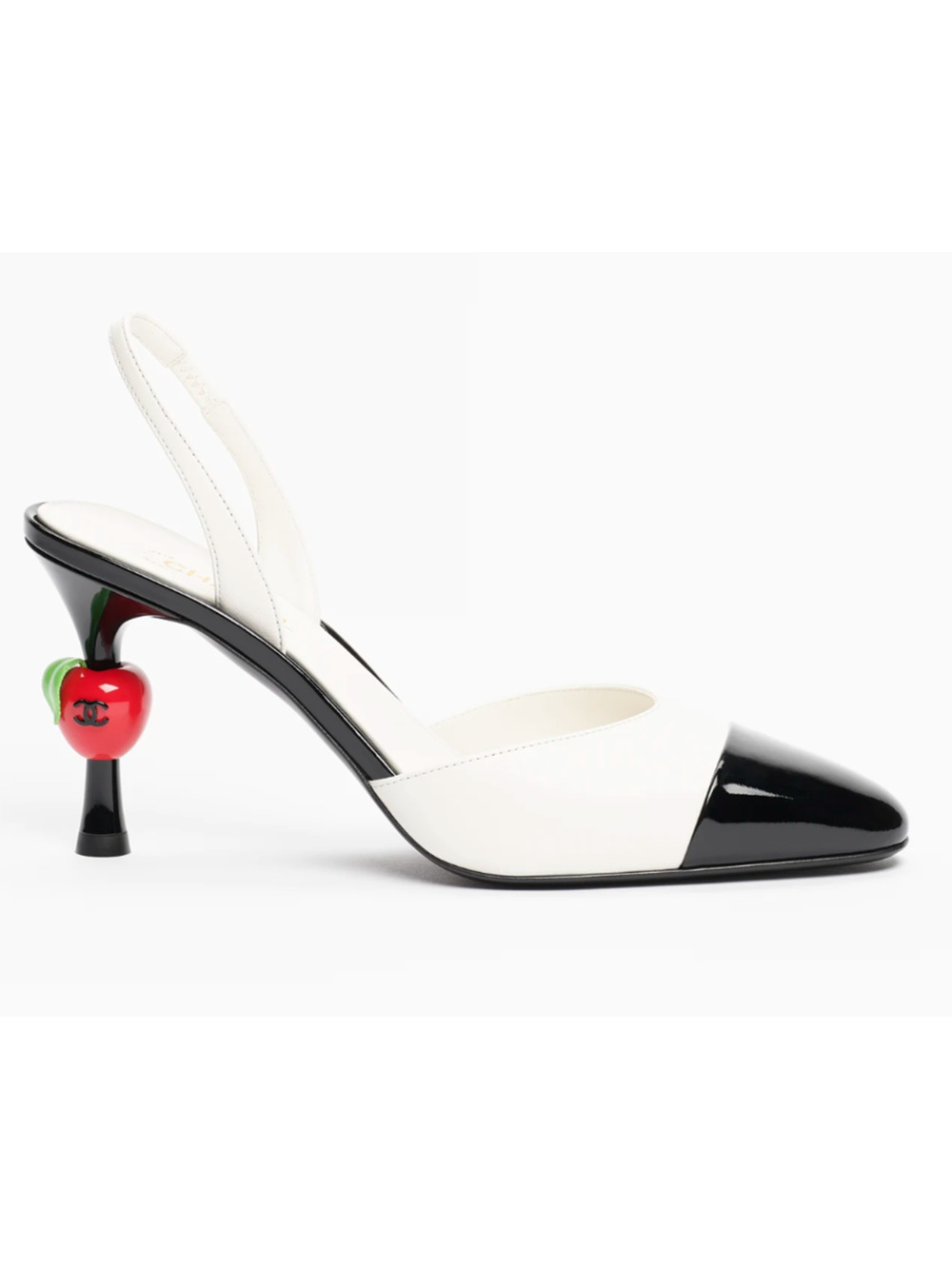 Chanel 26A Metiers Blazy White Black Red Apple Sling CC Slingback Heel Pump 39